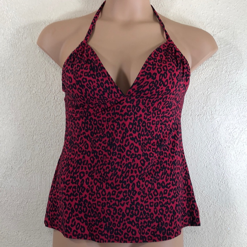 Michael Kors Swim Top Animal Print Red Black 14